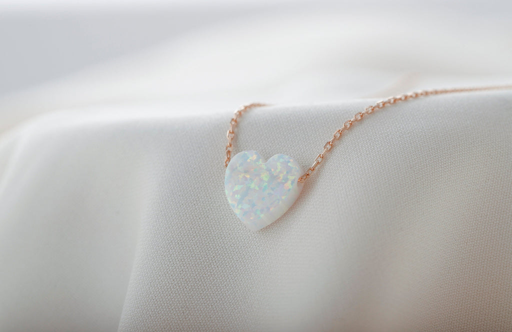 Opal Essence Heart-Shaped White Opal Necklace for Timeless Elegance