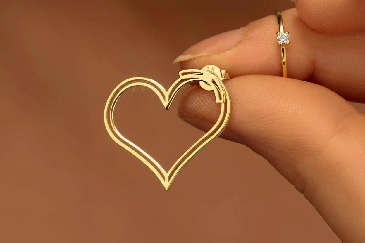 Herz-Ohrstecker mit Jackets aus 14K Gold | Modernes minimalistisches Design | Perfektes Liebesgeschenk für sie