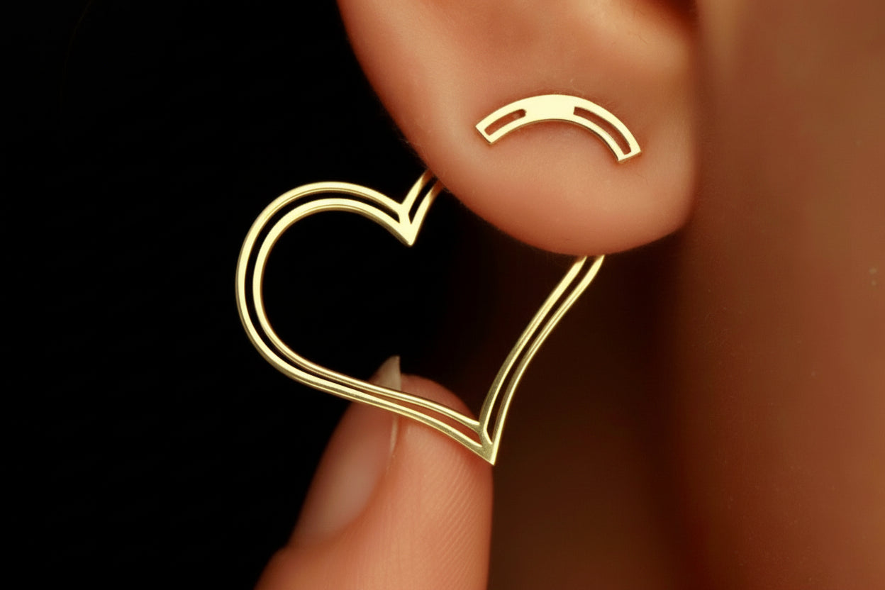 Herz-Ohrstecker mit Jackets aus 14K Gold | Modernes minimalistisches Design | Perfektes Liebesgeschenk für sie
