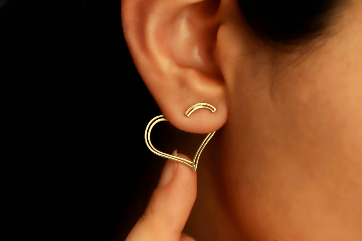 Herz-Ohrstecker mit Jackets aus 14K Gold | Modernes minimalistisches Design | Perfektes Liebesgeschenk für sie
